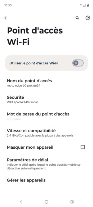 Sélectionnez Mot de passe du point d'accès