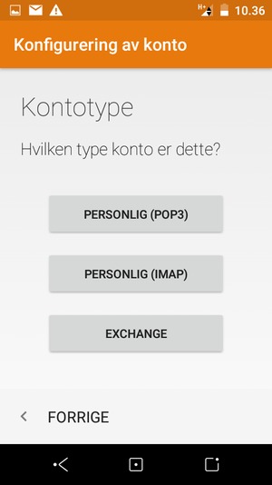Velg PERSONLIG (POP3) eller PERSONLIG (IMAP)