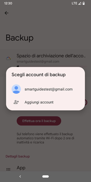 Seleziona il tuo account di backup
