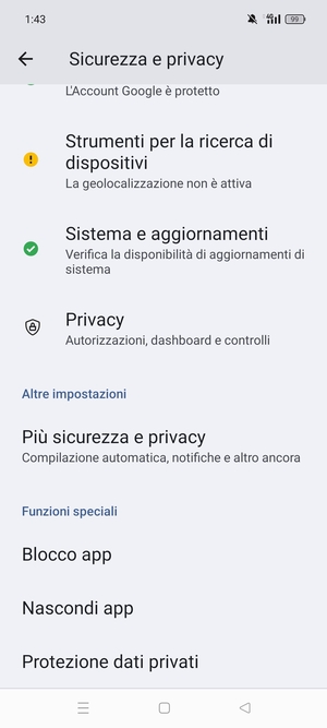 Scorri e seleziona Piú sicurezza e privacy