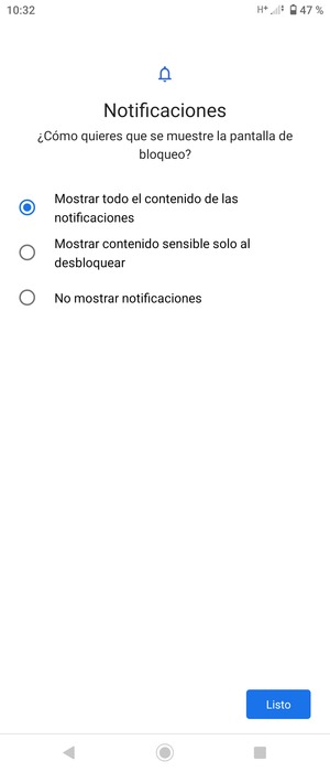 Seleccione la opción deseada y seleccione Listo