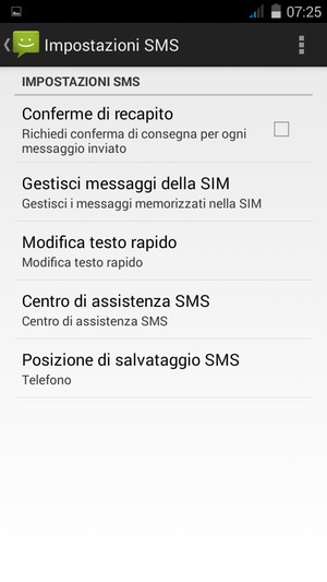 Seleziona Centro di assistenza SMS