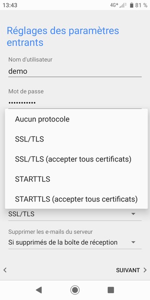 Sélectionnez Aucune protocole puis SUIVANT