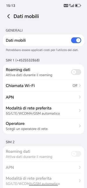 Per modificare la rete, in presenza di problemi, seleziona Operatore