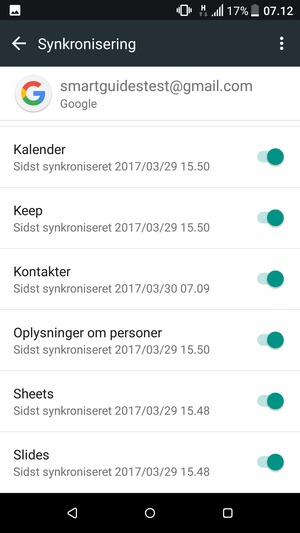 Kontroller at Kontakter er valgt