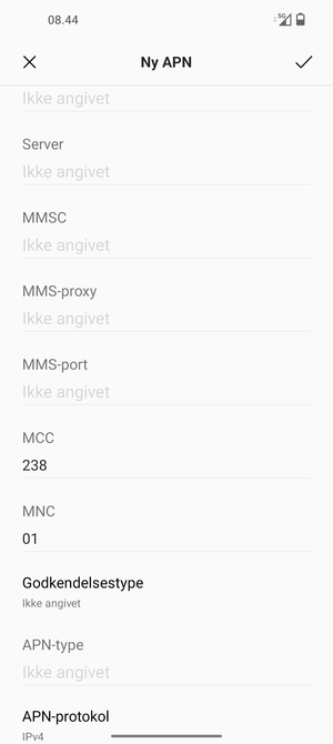 Scroll ned og indtast MMS-oplysninger