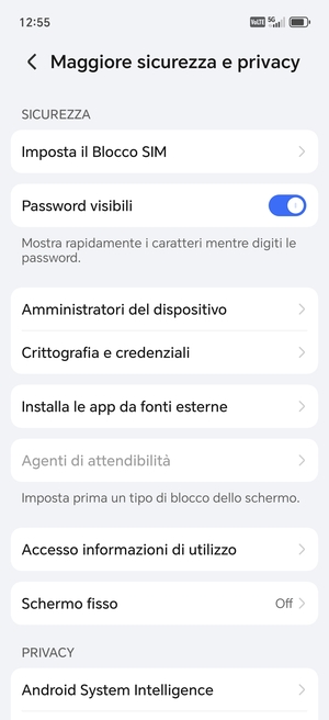 Seleziona Imposta il Blocco SIM