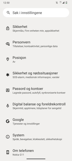 Bla til og velg Sikkerhet