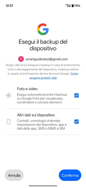 Seleziona le opzioni preferita e poi Conferma