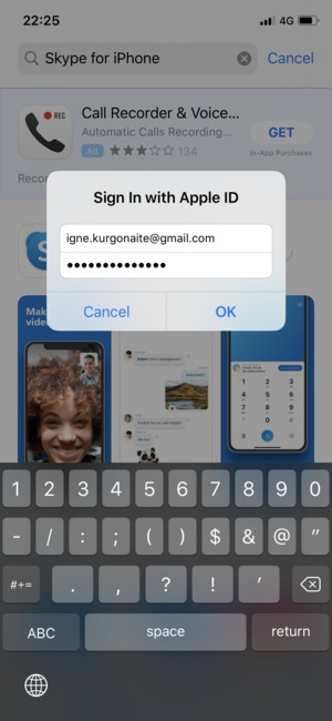 Enter your Apple ID username and password and select OK