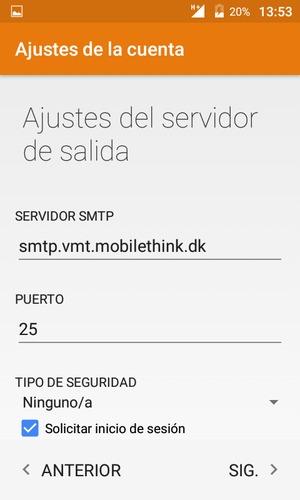 Introduzca la dirección de servidor saliente