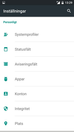 Scrolla till och välj Konton
