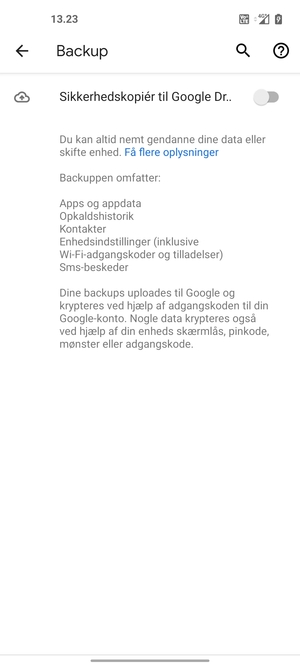Aktiver Sikkerhedskopiér til Google Drev