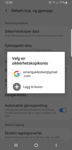 Velg sikkerhetskopi-kontoen din