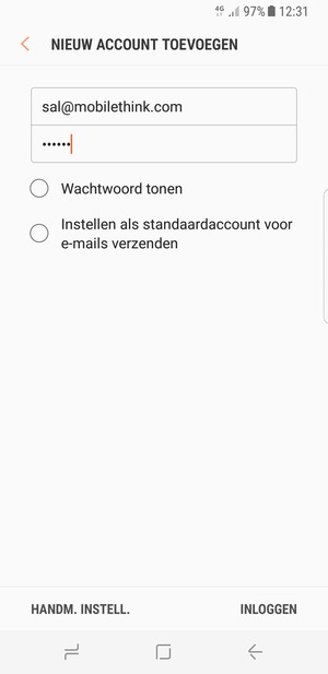 Voer uw e-mailadres en wachtwoord in. Selecteer HANDM. INSTELL.