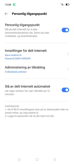 Telefonen din er konfigurert for bruk som et modem