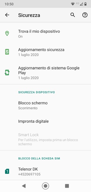 Per attivare il blocco dello schermo, vai al menu Sicurezza e seleziona Blocco schermo