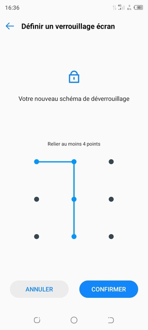 Dessinez de nouveau le schéma de déverrouillage et sélectionnez CONFIRMER