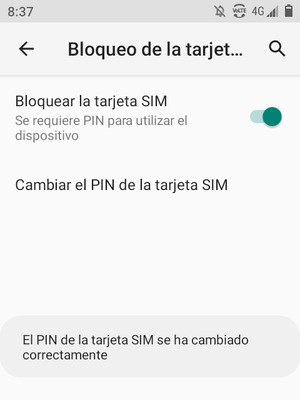 Su PIN de la tarjeta SIM ha sido cambiado