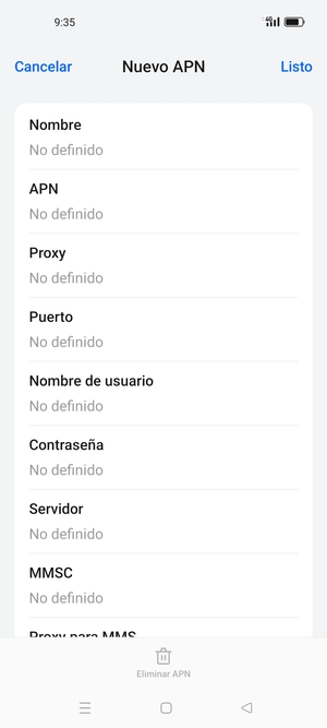 Introduzca la información de Internet