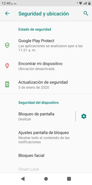 Seleccione Bloqueo de pantalla