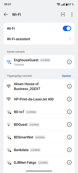 Du er nu tilsluttet Wi-Fi netværket