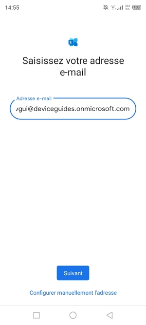 Saisissez votre Adresse e-mail et sélectionnez Configurer manuellement l'adresse