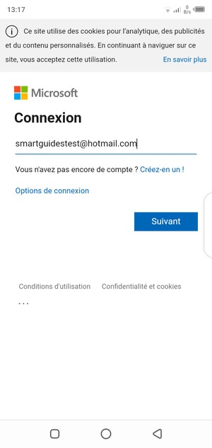 Saisissez votre adresse e-mail et sélectionnez Suivant