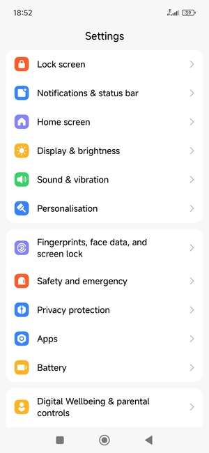 Scroll to and select Fingerprints, face data, and screen lock