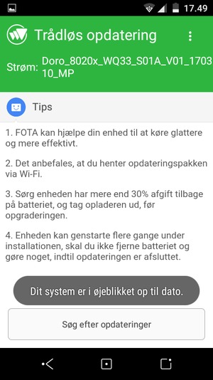 Hvis din telefon er opdateret, vil du se følgende skærmbillede