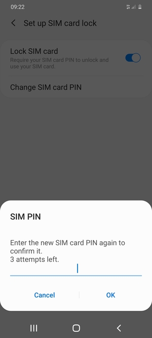 Confirm your new SIM card PIN and select OK