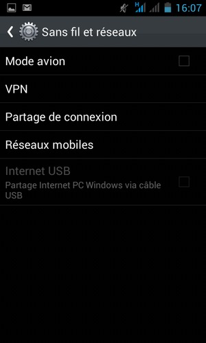 Sélectionnez Partage de connexion
