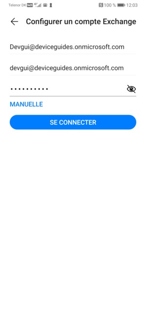 Saisissez votre adresse e-mail, votre nom d'utilisateur et votre mot de passe. Sélectionnez MANUELLE