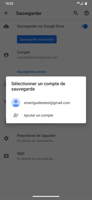 Sélectionnez votre compte de sauvegarde