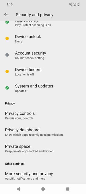 Scroll to and select More security and privacy