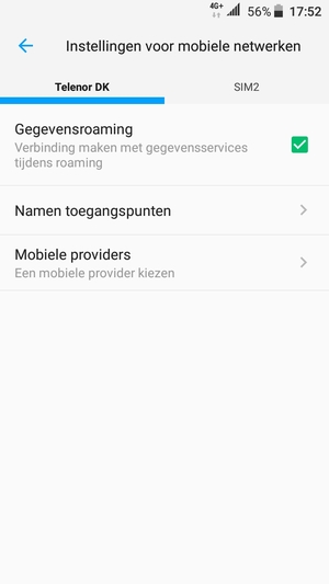Schakel Gegevensroaming in of uit