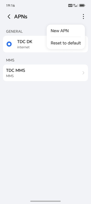 Select the Menu button and select New APN