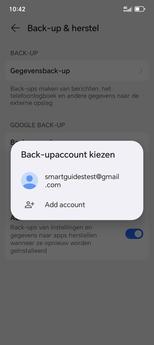 Selecteer uw back-up-account