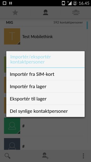 Vælg Importér fra SIM-kort