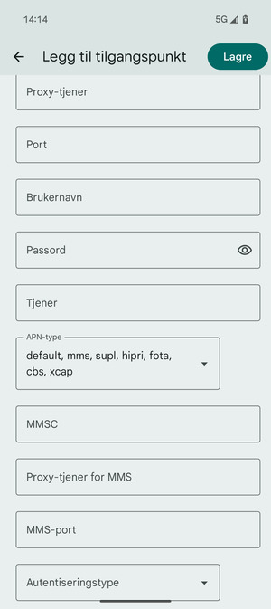 Bla til og velg APN-type