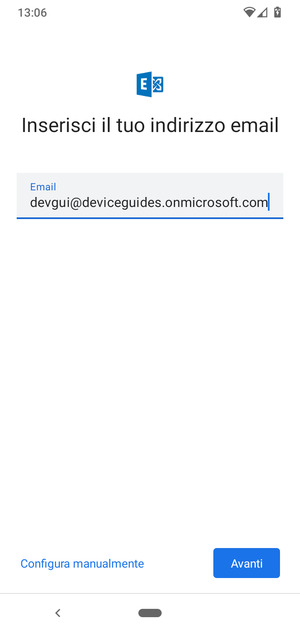 Inserisci il tuo indirizzo email e seleziona Configura manualmente