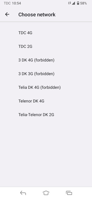 Select a network operator from the list