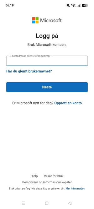 Skriv inn e-postadresse og velg Neste