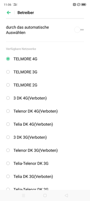 Wählen Sie einen Netzbetreiber von der Liste