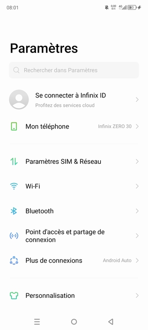 Sélectionnez Point d'accès et partage de connexion