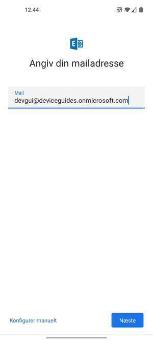 Indtast din e-mailadresse og vælg Konfigurer manuelt