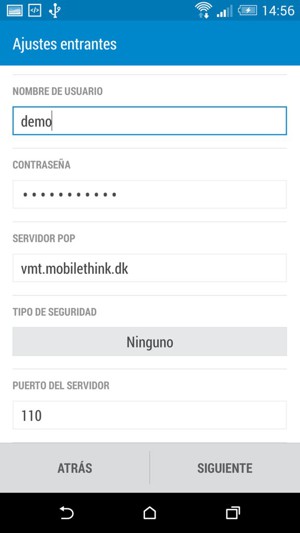 Desplácese hacia abajo e introduzca la información de correo electrónico para la configuración del servidor entrantes y seleccione SIGUIENTE