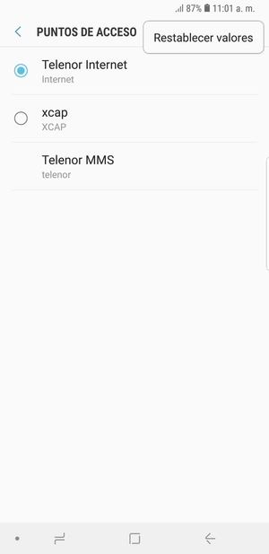Seleccione Restablecer valores