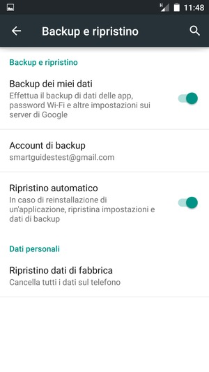 Seleziona Account di backup