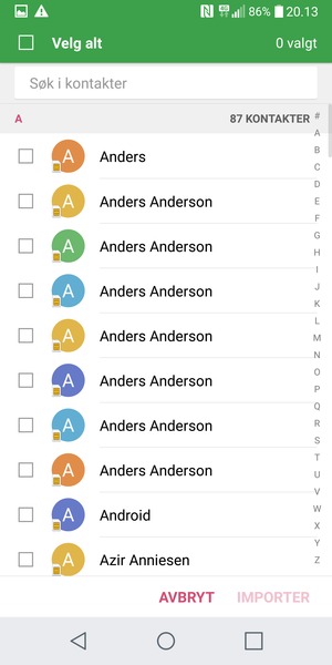 Kryss av i Velg alt avkrysningsboksen